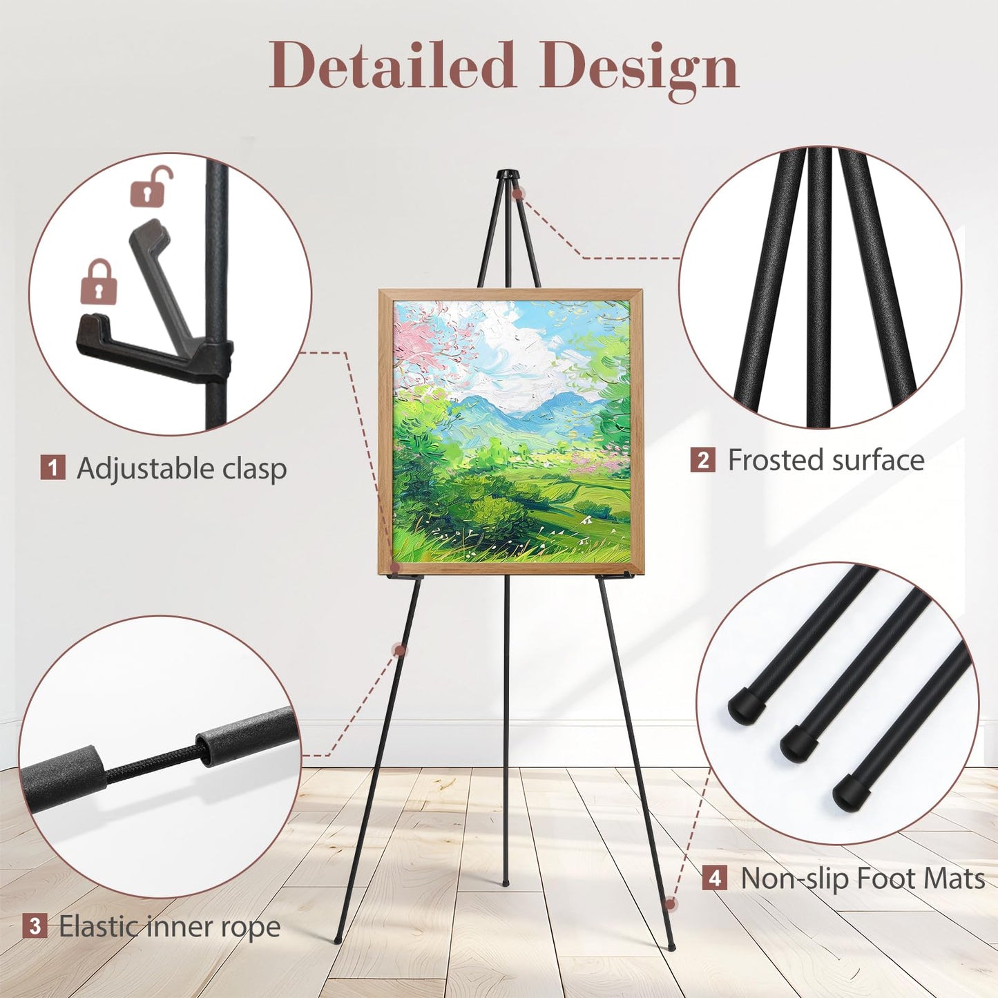 AZEAM 63" Easel Stand for Sign, 6 Pack Portable Easel for Painting, Foldable Black Metal Easel Display Stand Poster Holder Adjustable Sign Stand for Display Wedding Arts Poster