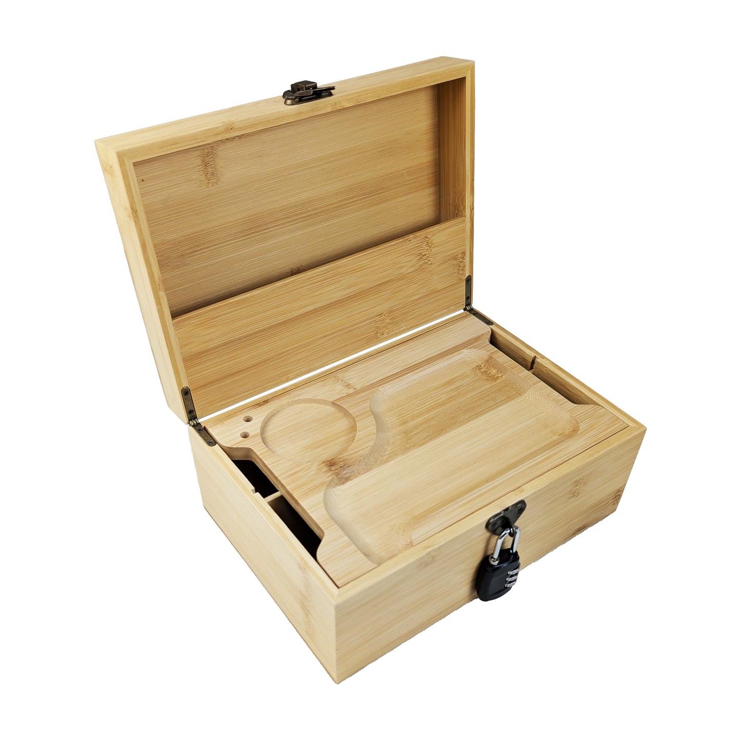 ARTAWEIN Large Bamboo Box with Combination Lock - Decorative Storage for Home, Elegant Organizer for Living Room and Bedroom, Gift Choice with Jars and Tray (Brown)