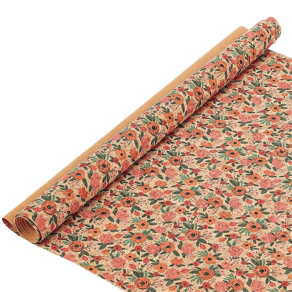 PH PandaHall Cork Fabric 53x19.7 Flower Pattern Soft Cork Sheets Retro Thin Cork Ribbon for Sewing Cork Faux Leather with Camellia Pattern for Wood Craft DIY Projects Pakaging Bag Laptop Case Making