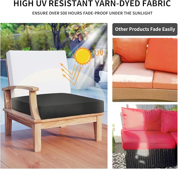 Easy-Going Waterproof Patio Cushion Covers ONLY Cover 20x18x4 inch 4 Pack Replacement Non-Slip Outdoor Seat Cushion Slipcover with Zipper. Black
