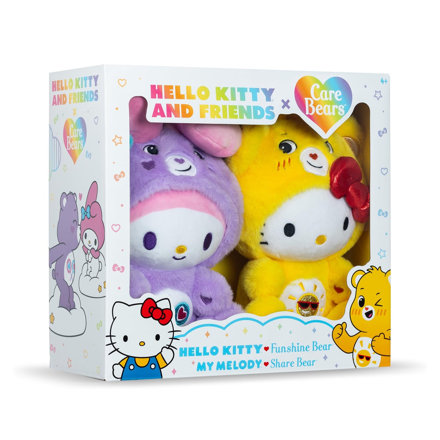 Care Bears x Hello Kitty Plush 2 Pack - Hello Kitty as Funshine Bear & My Melody as Share Bear