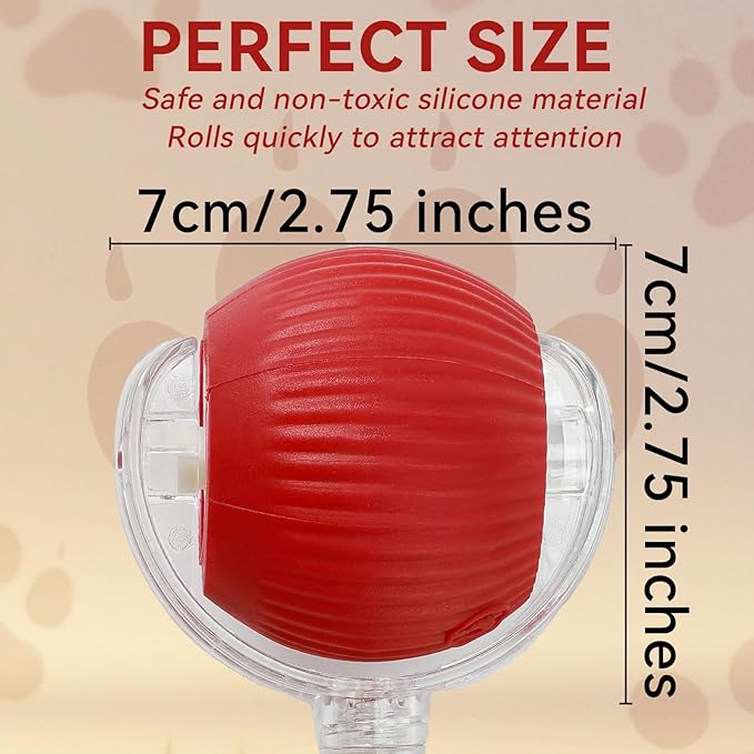 Guyugoey Interactive Electric Automatic Rolling Moving Rechargeable Self Play Stimulation Toy,Smart Pet Chase Ball with Speedy Tail Rope for Bored Indoor Cats Enrichment,stimulating Dogs Toy (Red)
