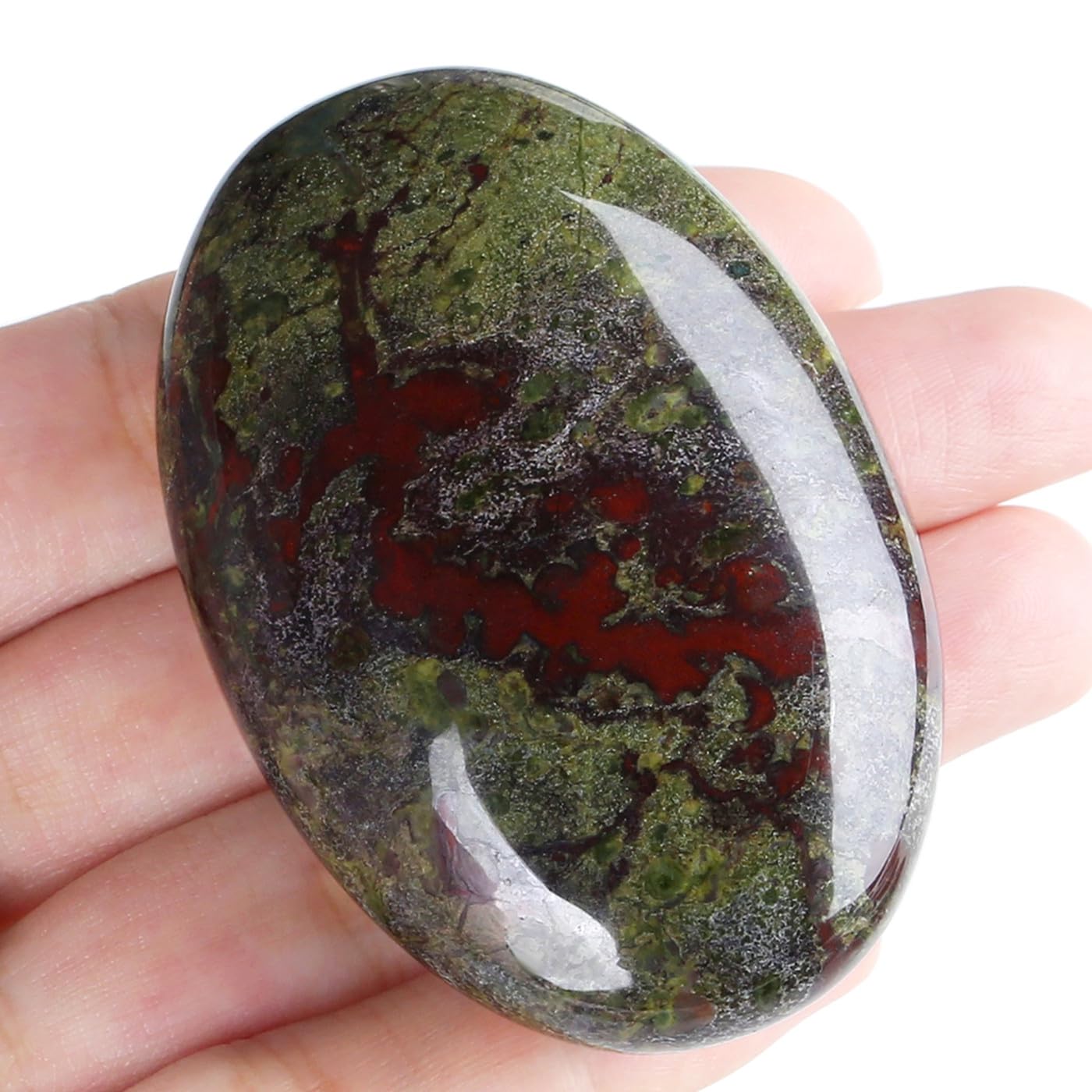 MAIBAOTA 2.4" Large Bloodstone Crystals Stone Polished Palm Stone Healing Crystals 0.7" Thick Natural Reiki Gemstone Worry Stone Energy Balancing Anxiety Stress Relief Meditation 1 Pc
