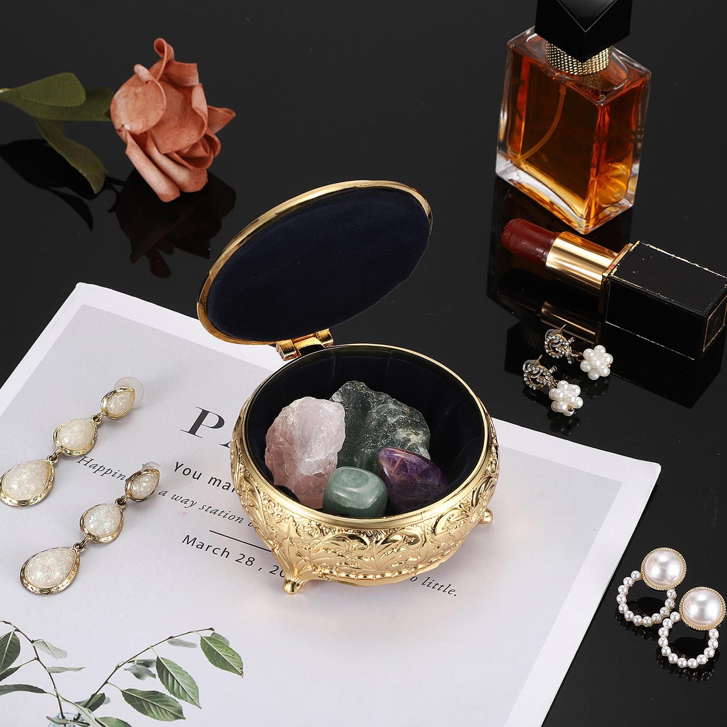 Hipiwe Vintage Metal Jewelry Box Different Shape- Small Antique Ring Earrings Necklace Storage Organizer Case Metal Treasure Chest Trinket Keepsake Gift Box