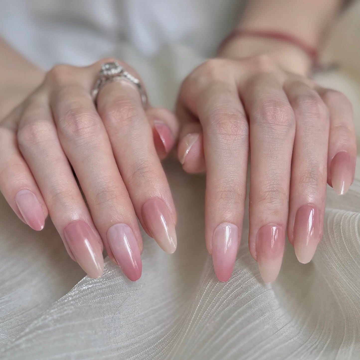 150 Pcs Almond Press on Nails - White Gradient Press on Nails Almond Acrylic Nails Nail Set Stick on Nails Nail Tips Almond Shape White Press on Nails for Gift