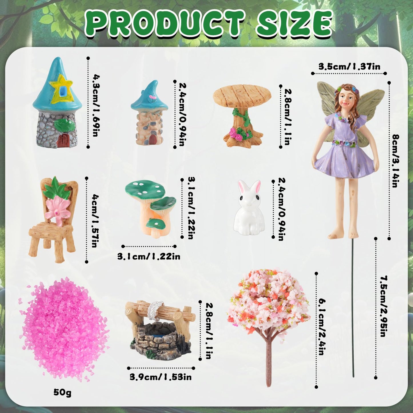FCKLVMC 101 Pcs Resin Miniatures Figures Fairy Garden Kit, Fairy Garden Accessories Outdoor for DIY Dollhouse Micro Landscape