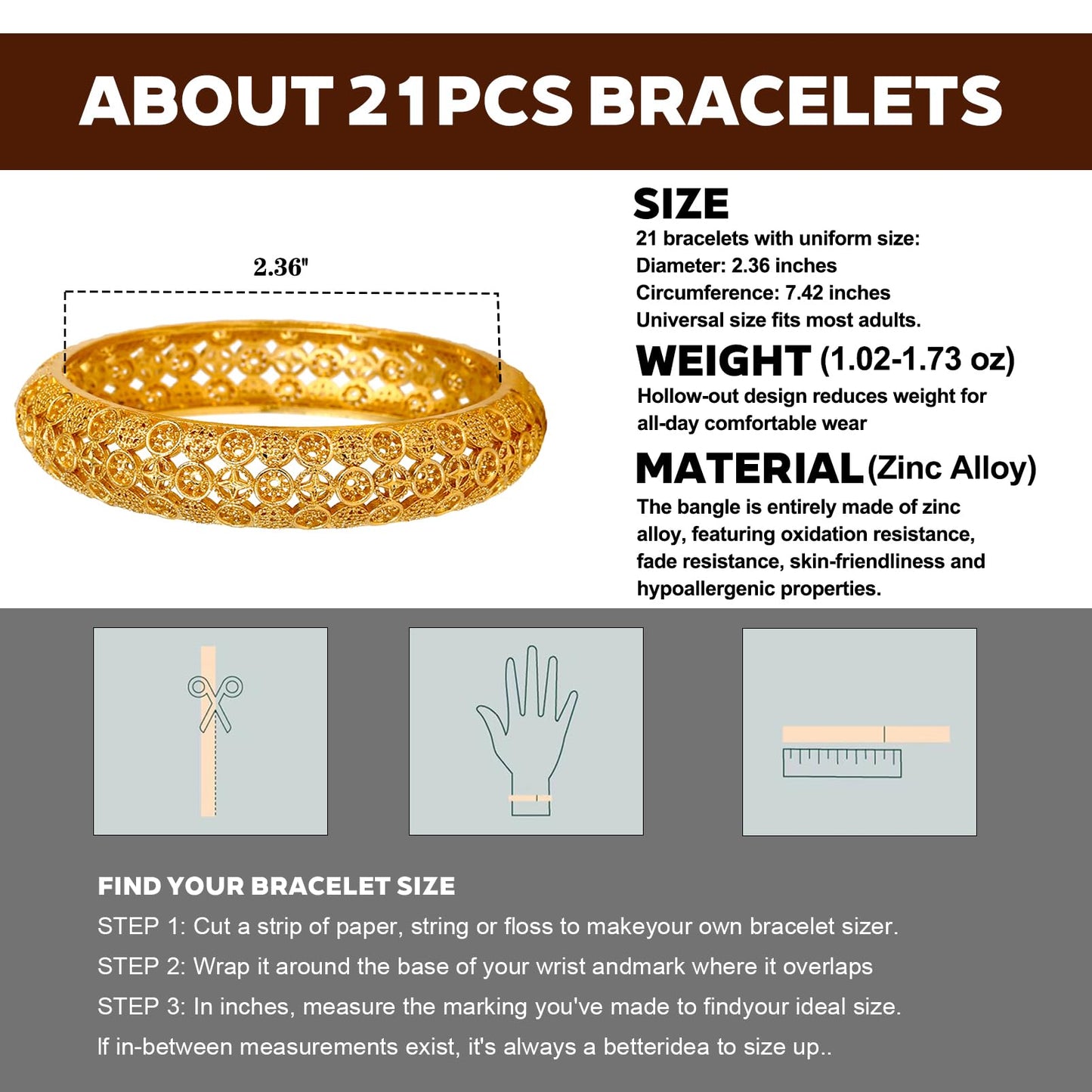 FIVESWEET 21 Pack 18K Gold Plated Women's Bangle Bracelet Set - Stackable Bulk Bracelets with Hollow Out Carving, Geometric Pattern, Flower & Butterfly Designs, Minimalist Stylish Elegant, Tarnish & Oxidation Resistant, Gift for Her Girlfriend Wife Mom Si