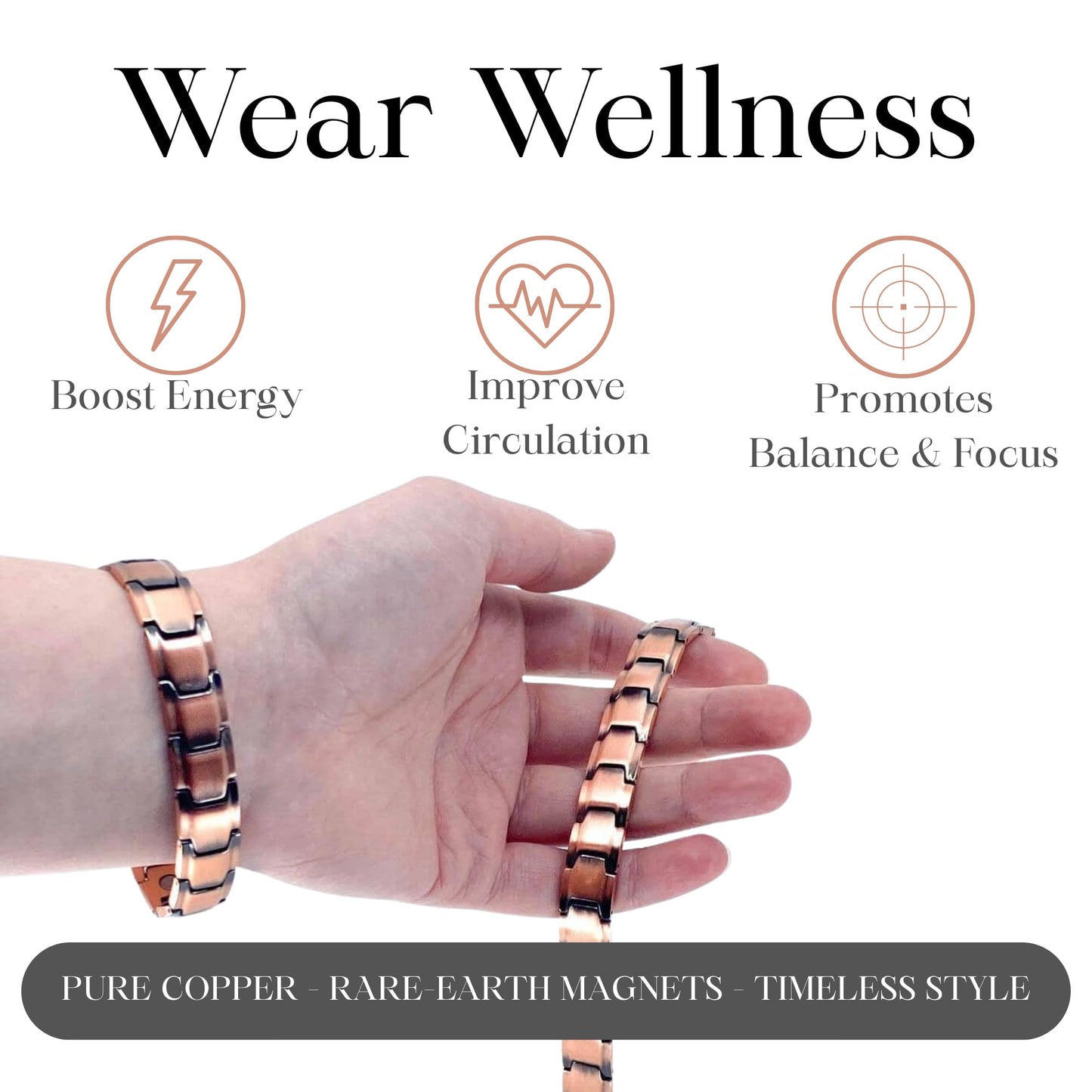 Shield Copper Bracelet – Adjustable Magnetic Bracelet for Men & Women, Pure Copper with 8 Powerful 3000 Gauss Magnets, Sleek Wellness Design for Comfort, Balance & Energy – 15MM