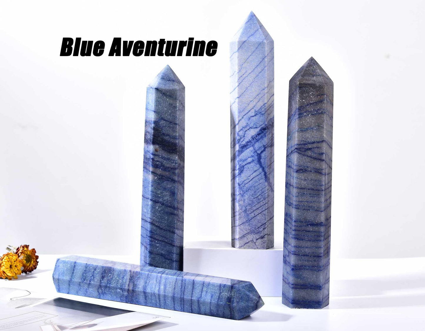AMOYSTONE Extra Large Healing Crystal Obelisk Tower Blue Aventurine Point Wand Crystal Decor Reiki 2.2-2.6 LBS