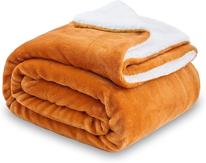 SOCHOW Sherpa Fleece Throw Blanket, Double-Sided Super Soft Luxurious Plush Blanket Throw Size, Burnt Orange, 50x60 inches