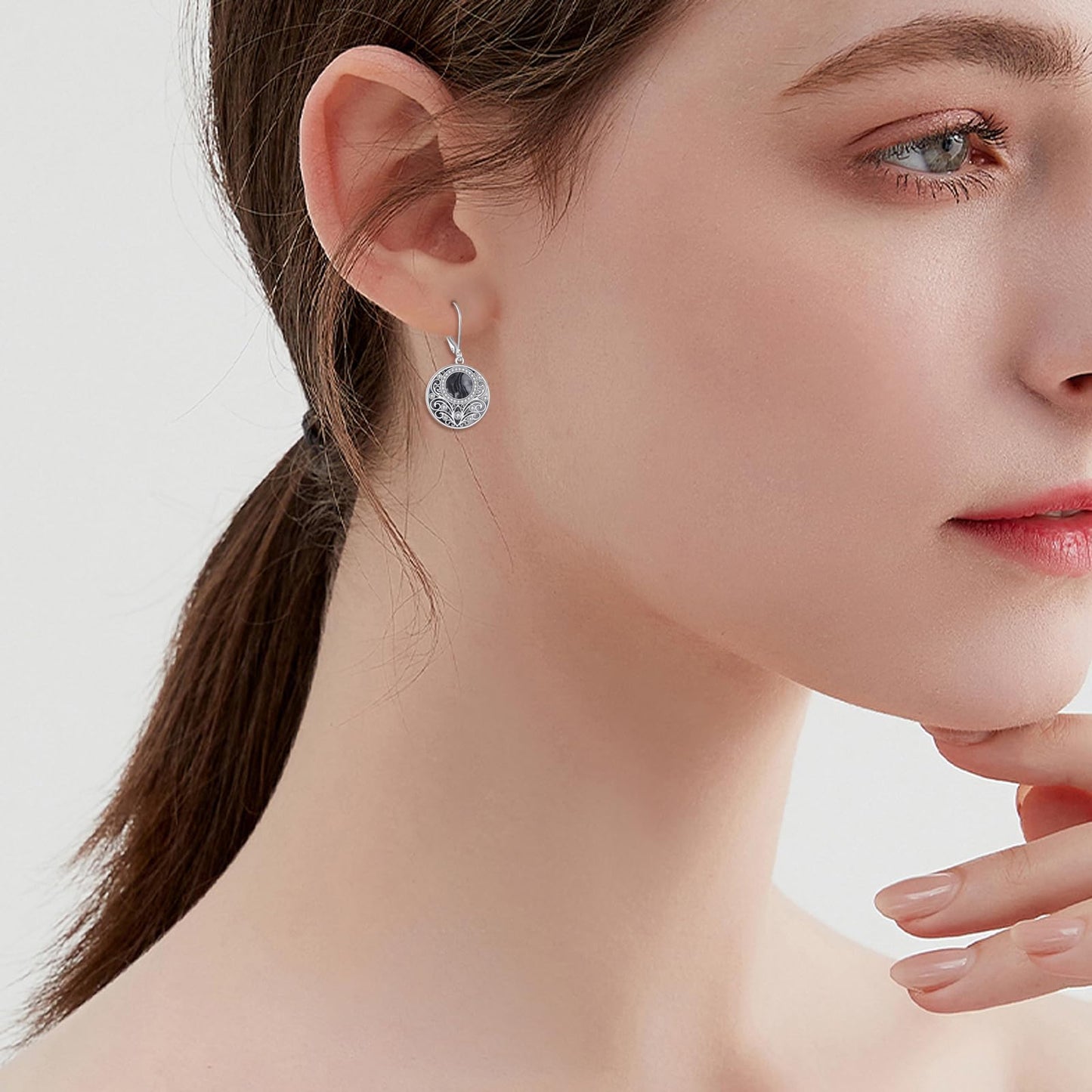 Sterling Silver Nature Stone Filigree Leverback Dangle Earrings Jewelry Gifts For Women