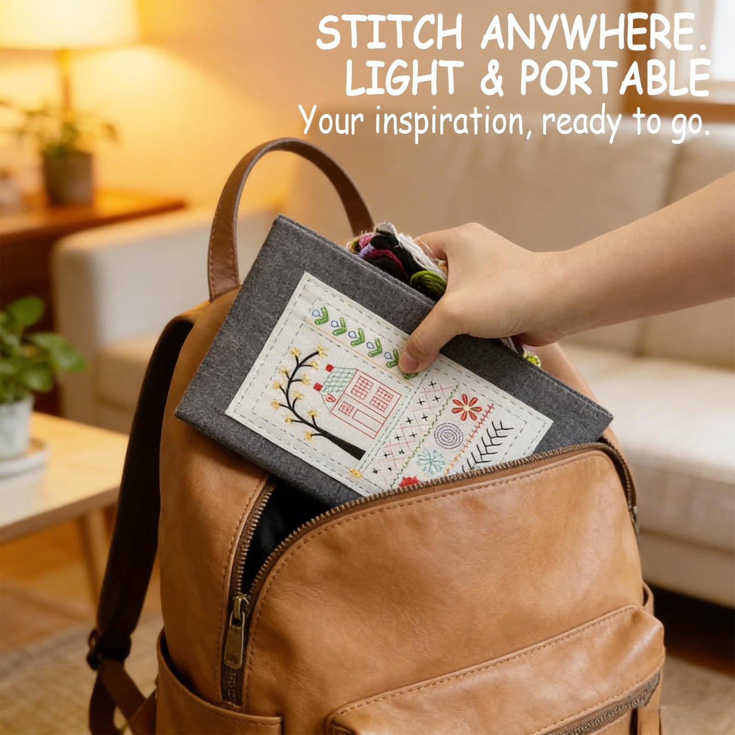 Embroidery Stitch Book Kit for Adults & DIY Craft Enthusiasts, Portable Embroidery Kit for Beginners, Includes Guide to 106 Patterns with Tools & Tutorials and 86-Piece Sewing Tool Set (1 Kit)