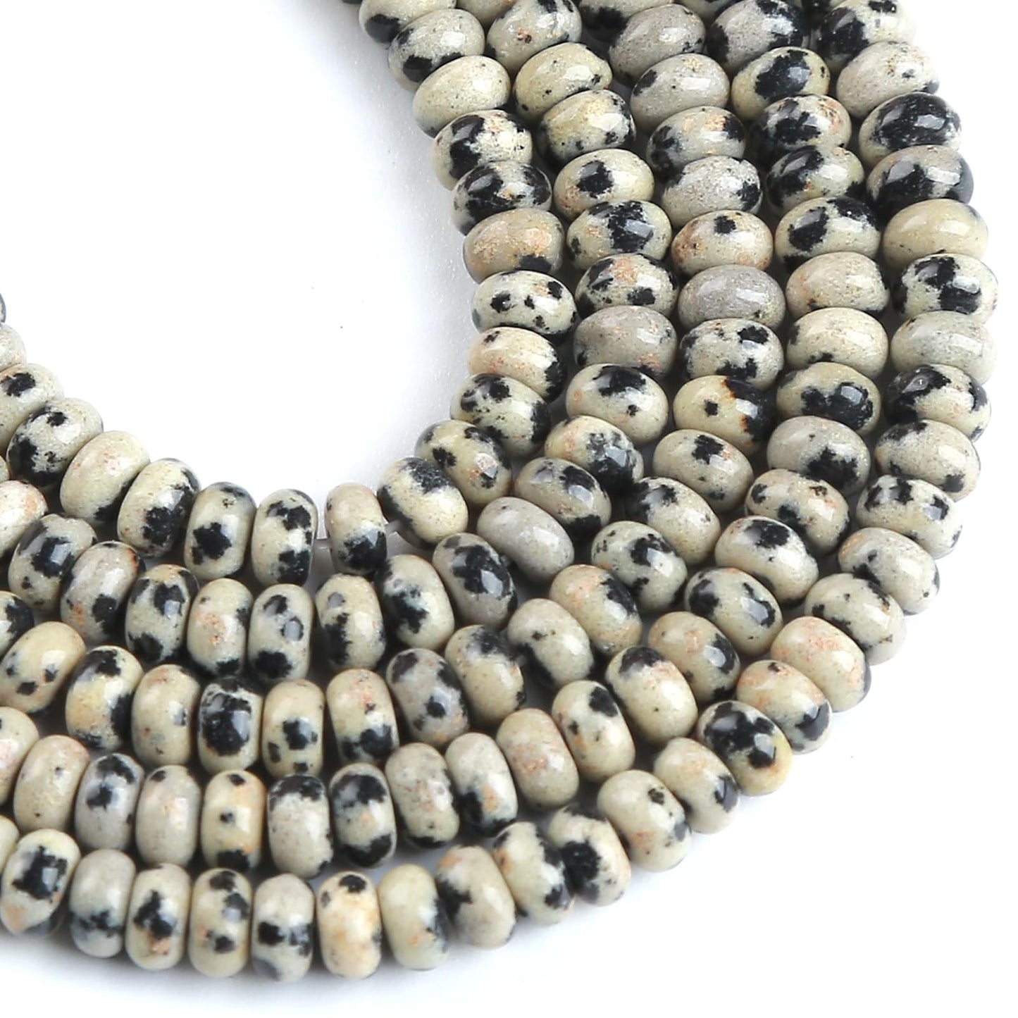 150PCS 2x4mm Natural Dalmation Jasper Rondelle Beads Abacus Disk Stone Beads Round Loose Spacer Gemstone Beads for DIY Bracelet Necklace Jewelry Making