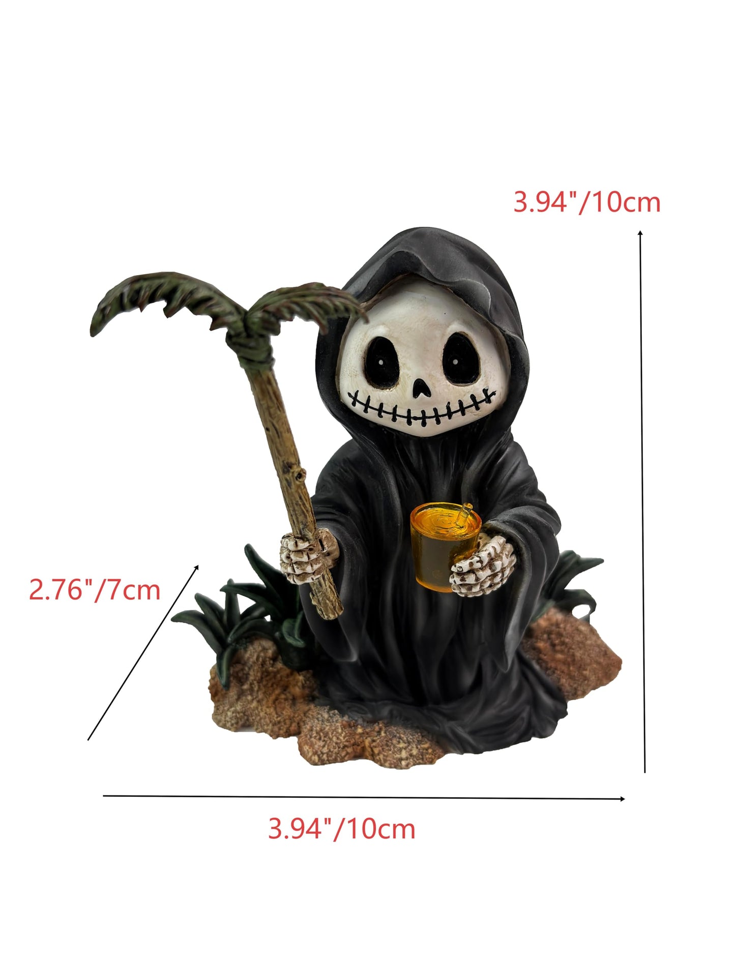AUROANC Adorable Skull Grim Reaper Figurine,3.94”H,Halloween Death Sculpture,Grim Reaper Skeleton Statue