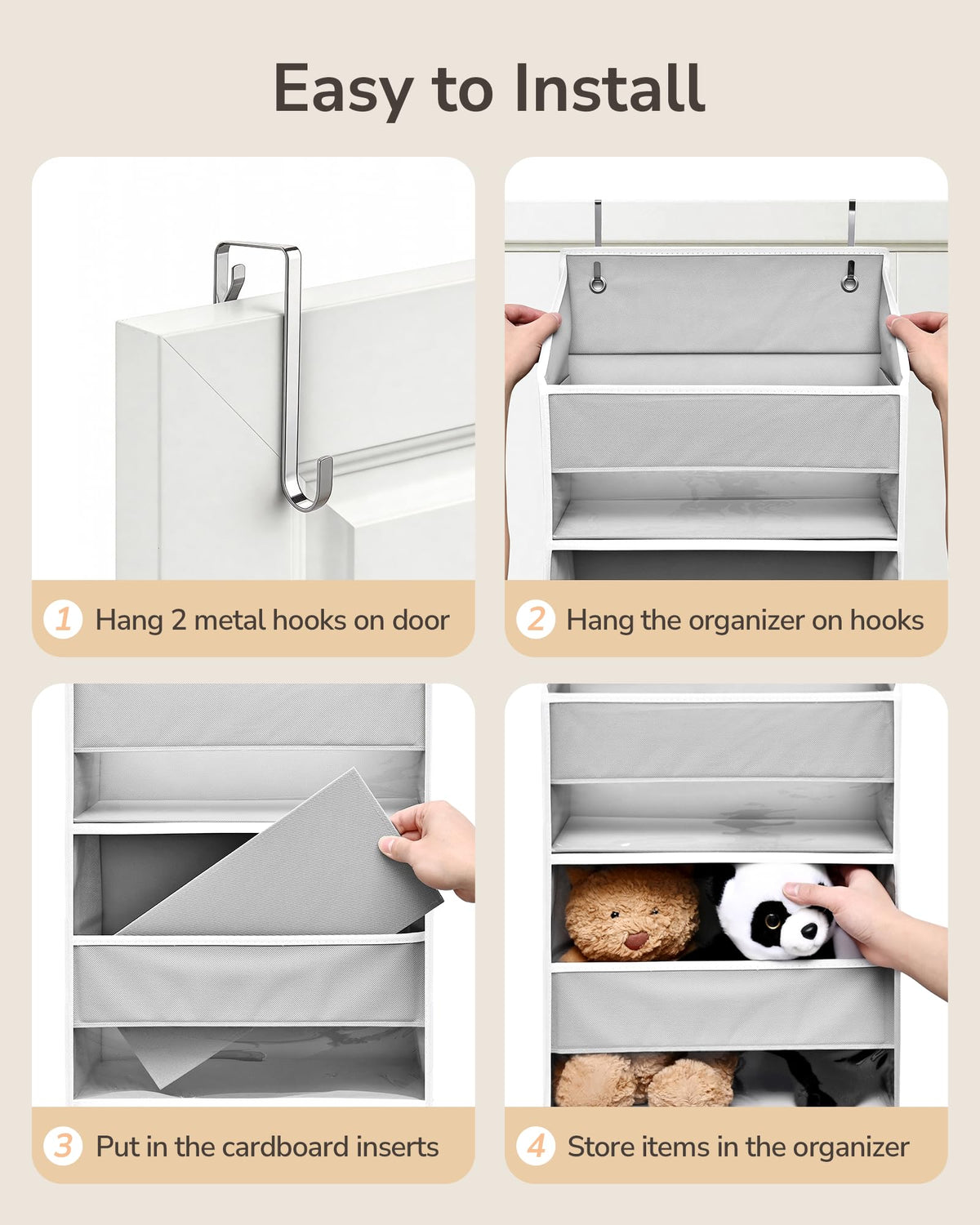 1 Pack Over Door Organizer Hanging Storage Light Gray