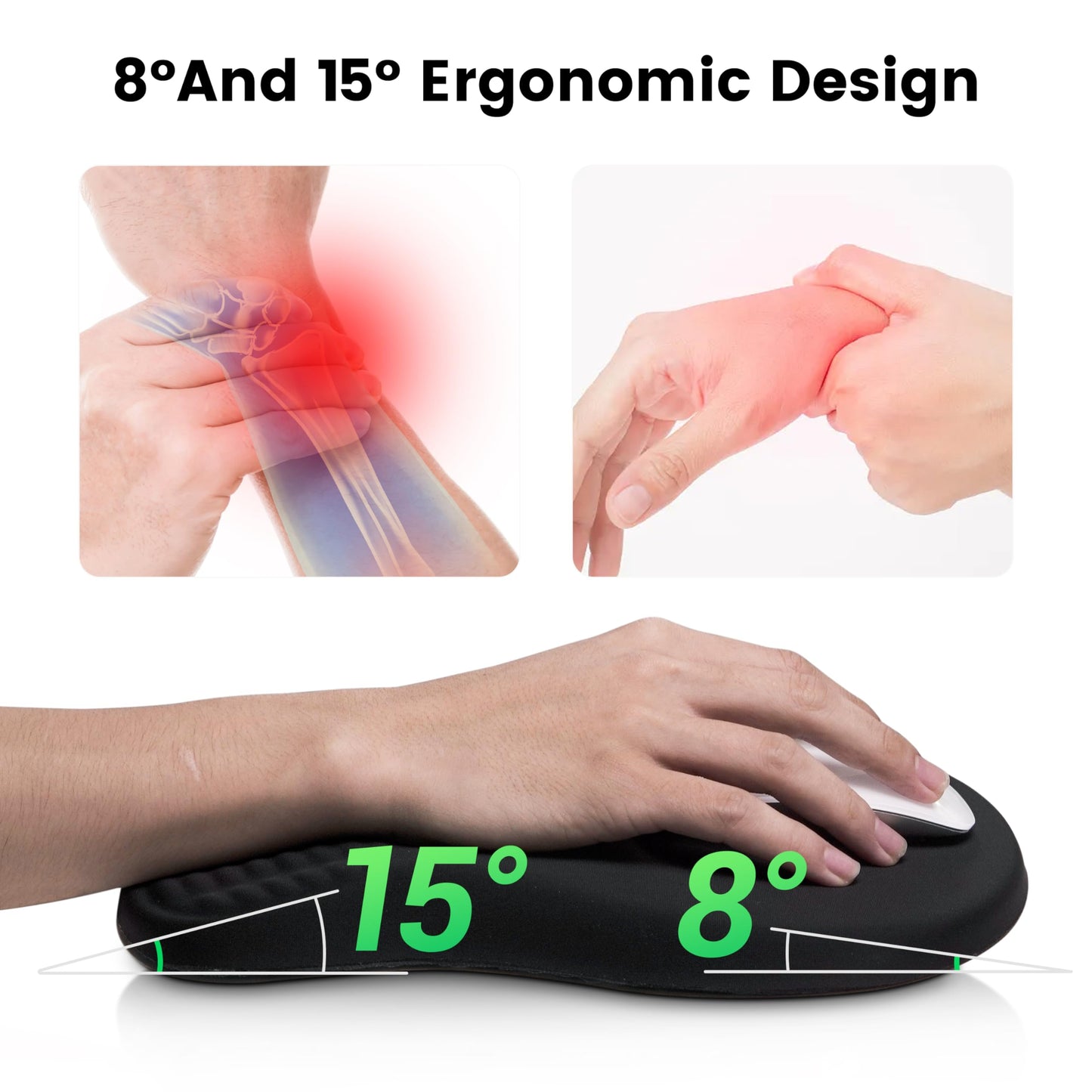 MEKASS Ergonomic Mouse Pad and Keyboard Wrist Rest Set, Super Soft Memory Foam Desk Wrist Support for Computer Keyboard, Non-Slip Arm Palm Rests Cushion for Typing Gaming Office Laptop Mac (Black)