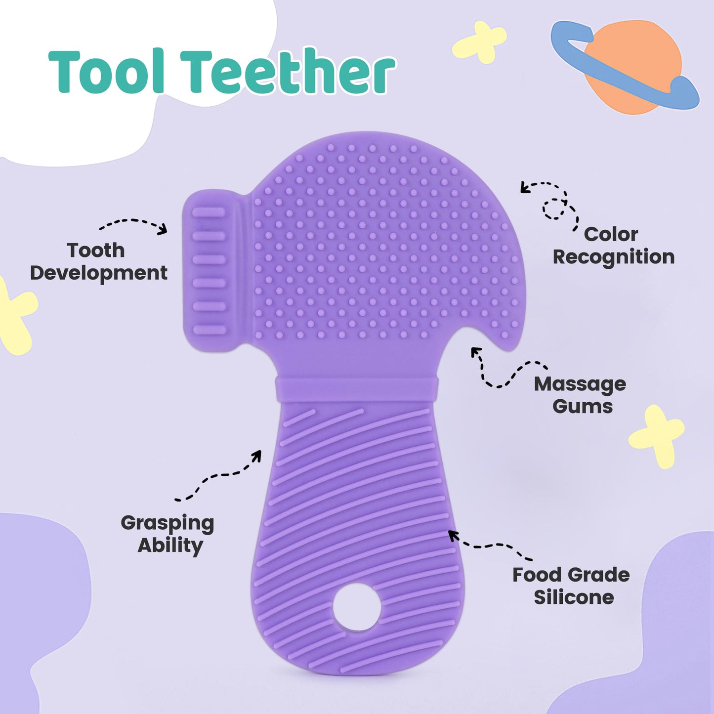 Baby Teething Toys, 4 Pack Silicone Baby Teether Toys with Pacifier Clips, Tool Shape for Babies 0-6 6-12 Months, Multi-Texture Gum Massage Teething Relief, Easy Grip for Newborn Infant Toddler