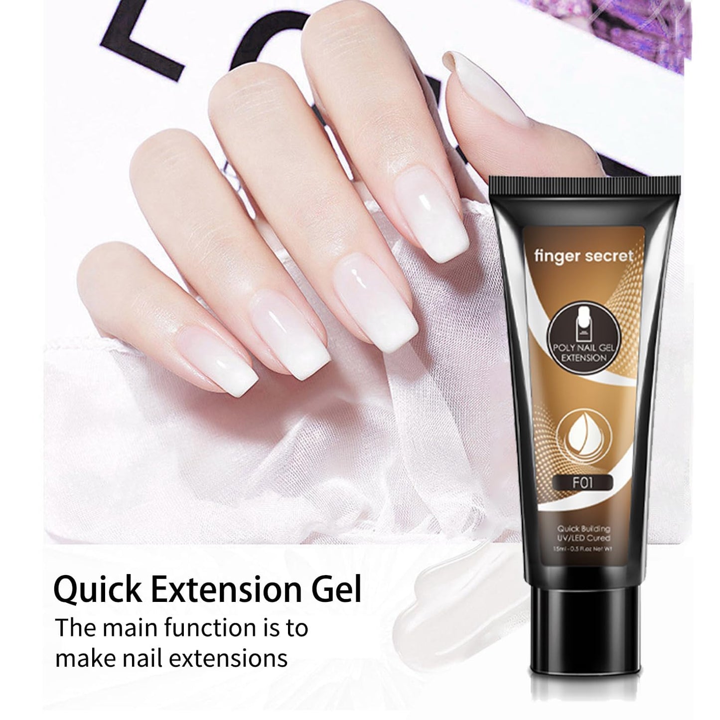 Poly Extension Gel Nail Kit - Professional Nail Gel Set with Slip Solution and Lamp Nail Art Design Beginner,All-in-One French Kit,Nail Thickening Solution