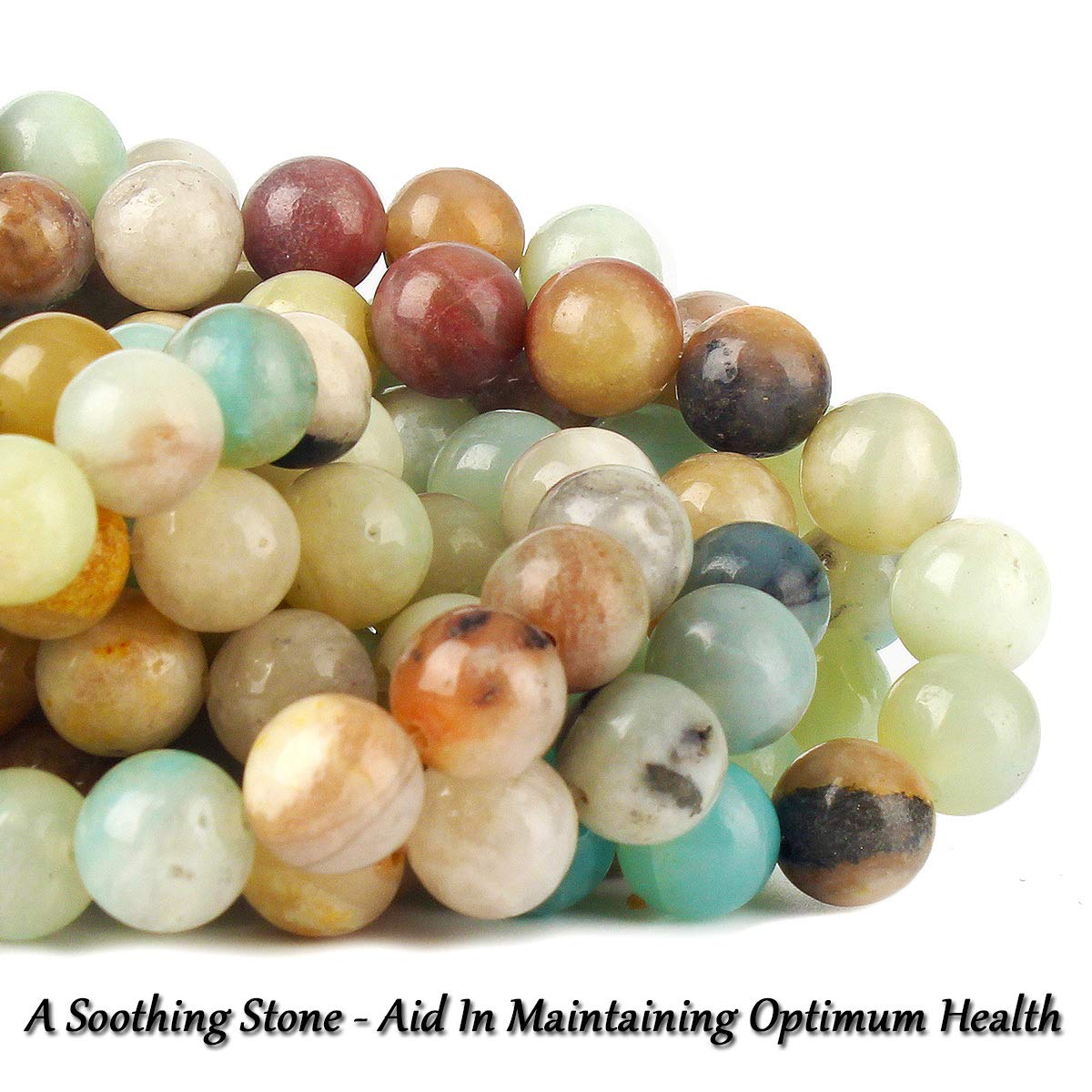 70PCS Natural 8MM Healing Gemstone, Amazonite Energy Stone Round Loose Beads, Semi-Precious Crystal Beads with Free Elastic String for Jewelry Making DIY
