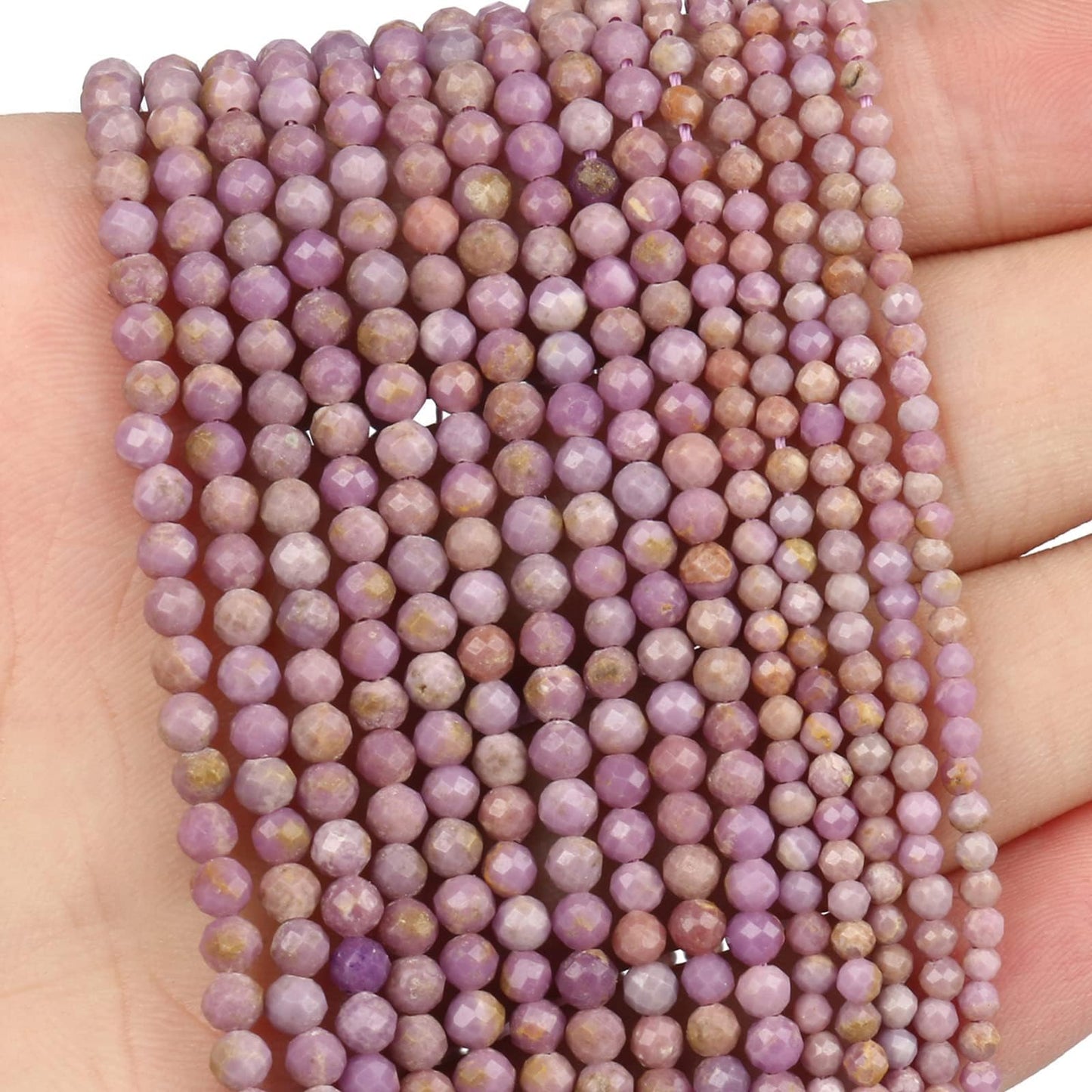 Song Xi 120pcs 3mm Natural Purple Mica Gemstone Beads Faceted Round Loose Stone Beads for Jewelry Making (1 Strand)