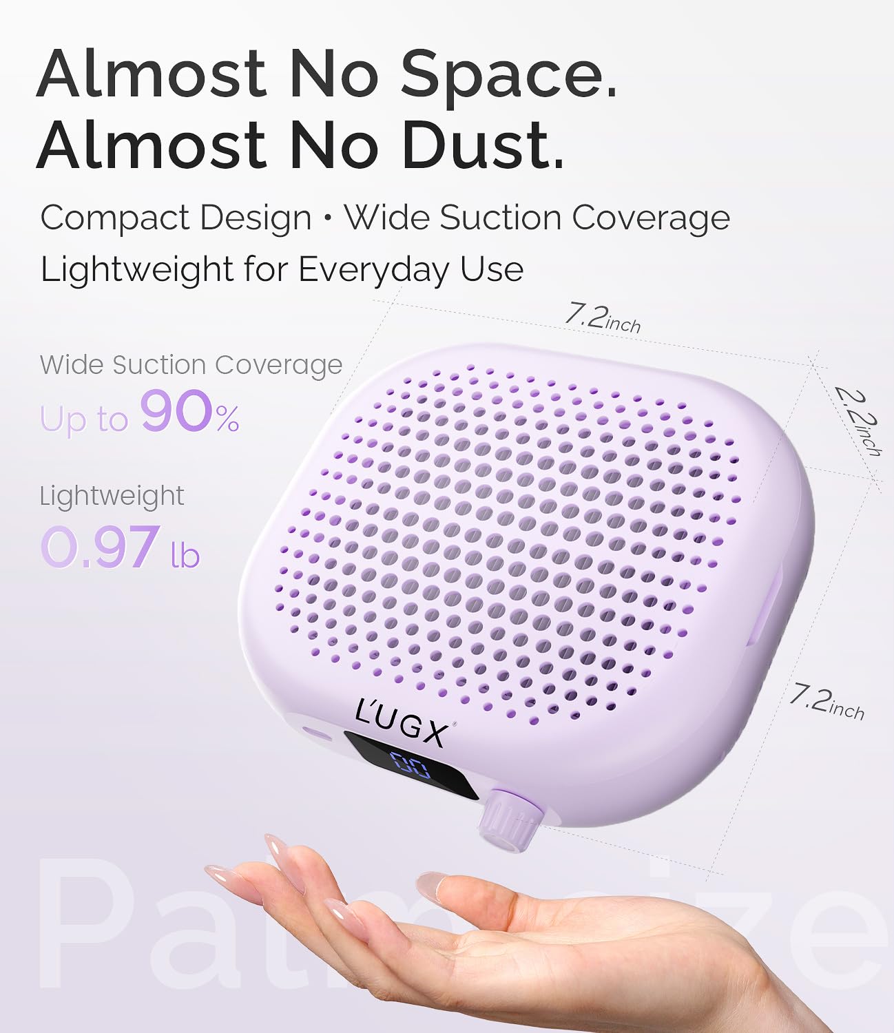 L'UGX Dust Collector Nail Tech – Compact Nail Dust Collector Profesional with Strong Suction, 10-Speed Turbo Fan, LED Display & Low Noise Nail Dust Cleaner for Home & Salon Use-Lilac Dream