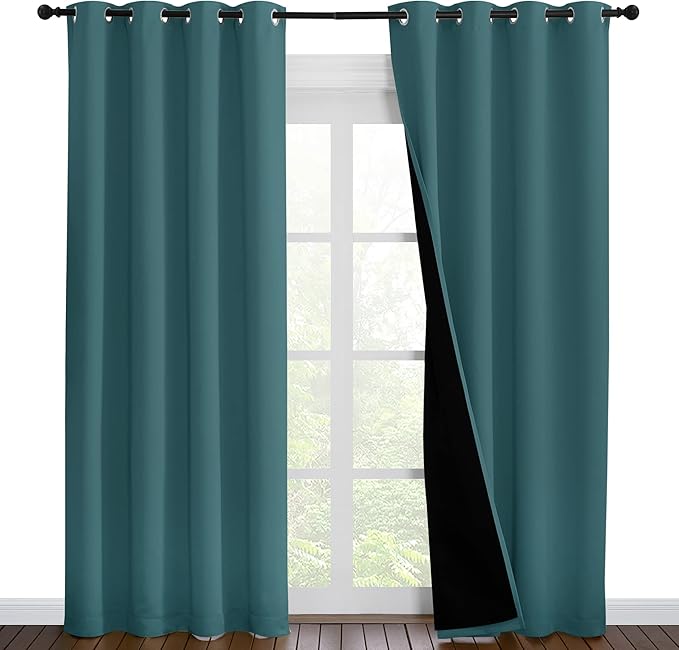 NICETOWN Complete 100% Blackout Curtain Set, Thermal Insulated & Energy Efficiency Window Draperies for Guest Room, Full Shading Panels for Shift Worker and Light Sleepers, Sea Teal, 55W x 86L, 2 PCs