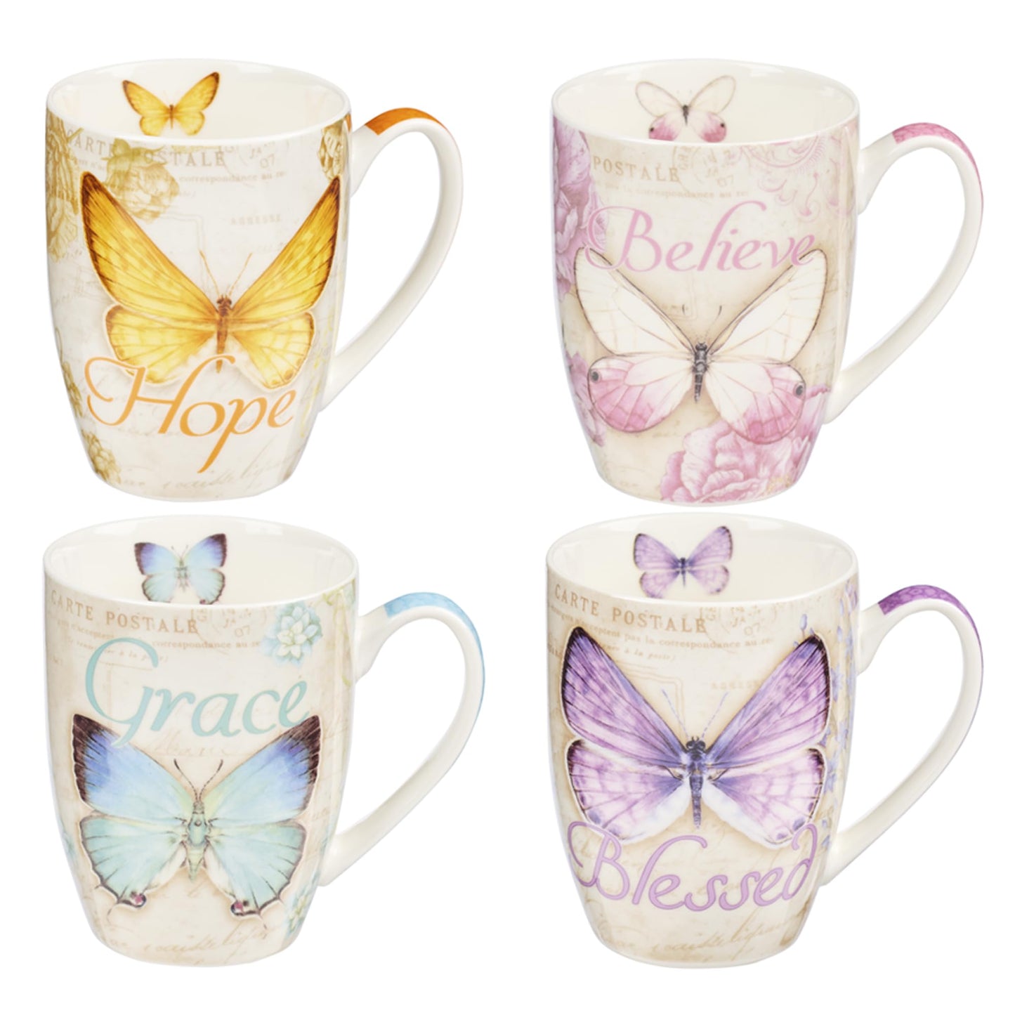 Christian Art Gifts Ceramic Mug Set-Butterflies (Set Of 4)