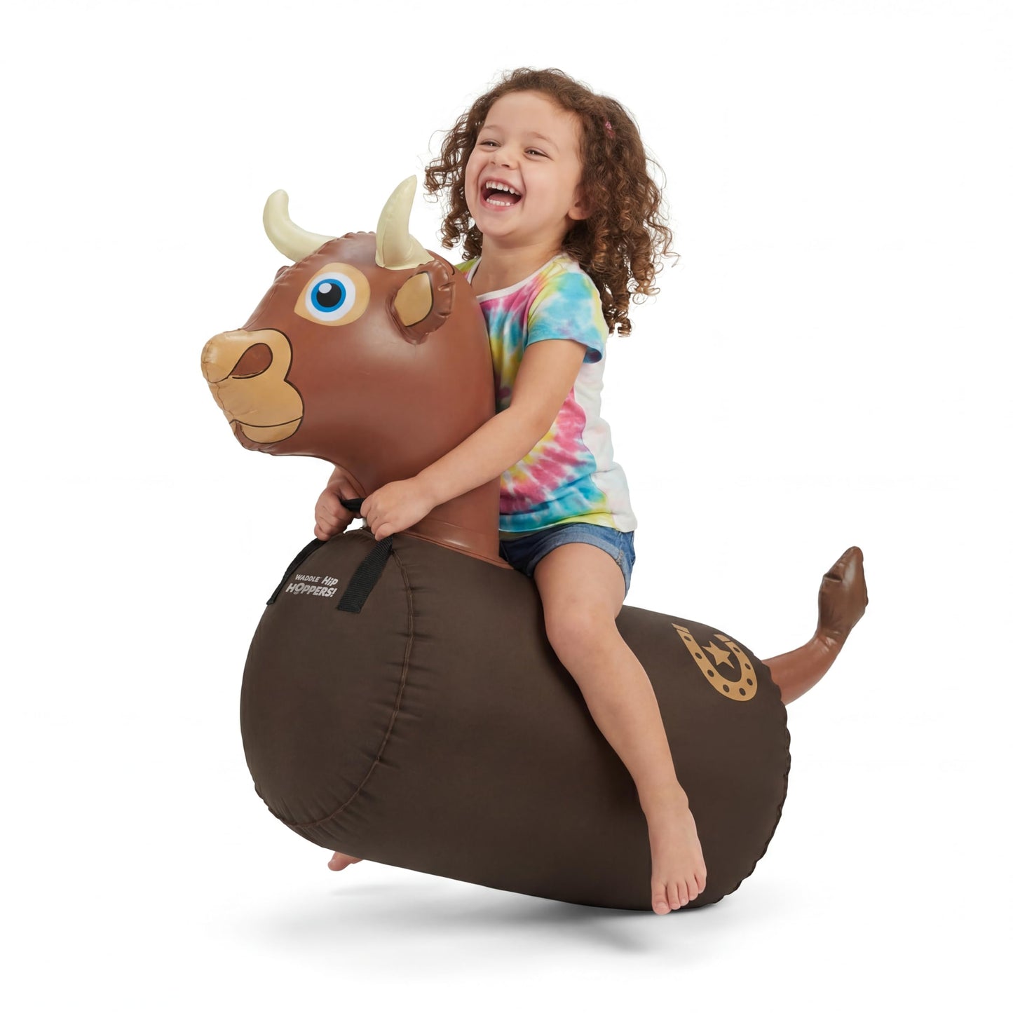 Waddle Hip Hopper Inflatable Hopping Animal Bouncer Brown Bull, Ages 2 and Up, Supports Up to 85 Pounds