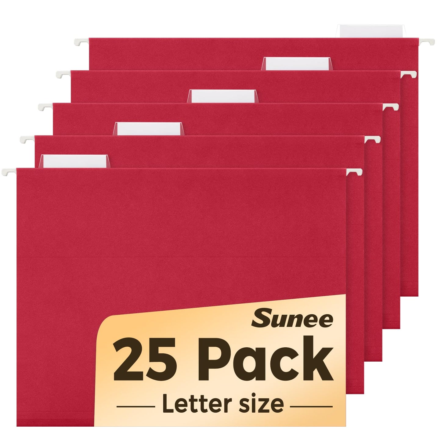 SUNEE Hanging File Folders, 25 Pack Letter Size Hanging File Folders with 1/5-Cut Tabs, Ideal for Home and Office Organization and Papers Classification,Red