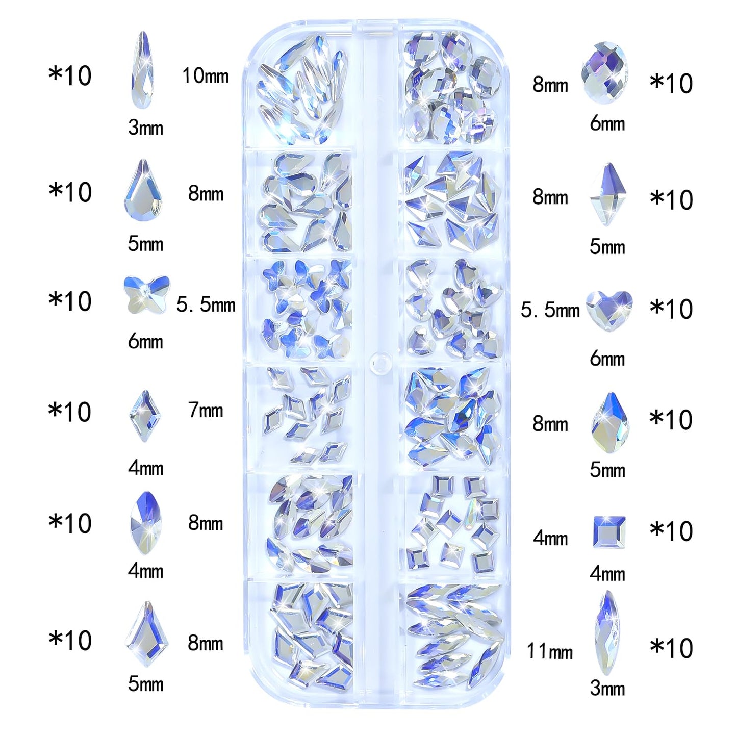 Nail Rhinestones - 3D Multi Shape Size, Flat Back, Manicure Rhinestones Charms, Crystal Moonlight Blue Gems, with Kit, for Nail Art, Bedazzling Acrylic Nails, DIY Decor