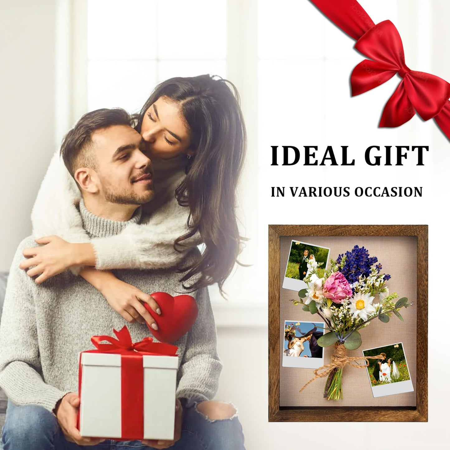 YEPOTUE Shadow Box Frame 11x14, Deep Shadow Box Display Case with Linen Back and Removable Shelves, Wooden Memory Box for Wedding Bouquet, Photos, Medals, Keepsakes (Brown)