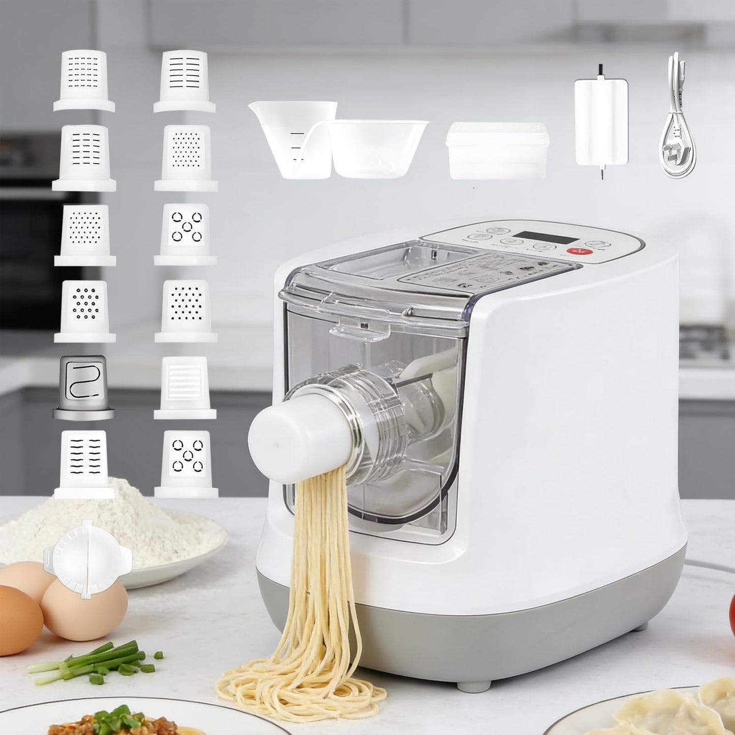 CEUGS Electric Pasta Maker, 260W Automatic Pasta Maker Machine, 500G Flour Capacity Noodle Machine, 12 Types of Noodle Molds, Pasta Making Machine for Spaghetti, Cannelloni, Dumpling and More