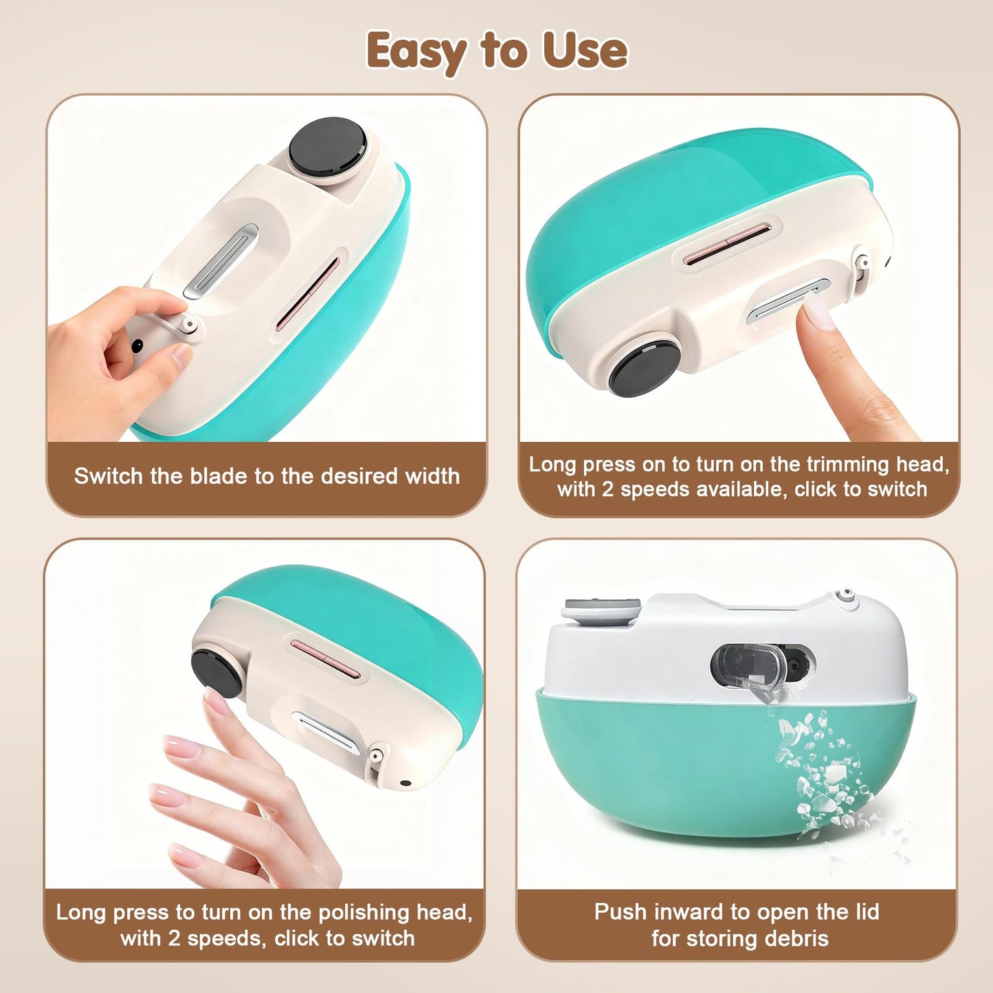 Adjustable Blade Opening Electric Nail Clipper for Thick & Thin Nails, Electric Nail Clippers for Seniors & Adults, Baby Electric Nail Trimmer, Automatic Nail Clipper for Nail (Green)
