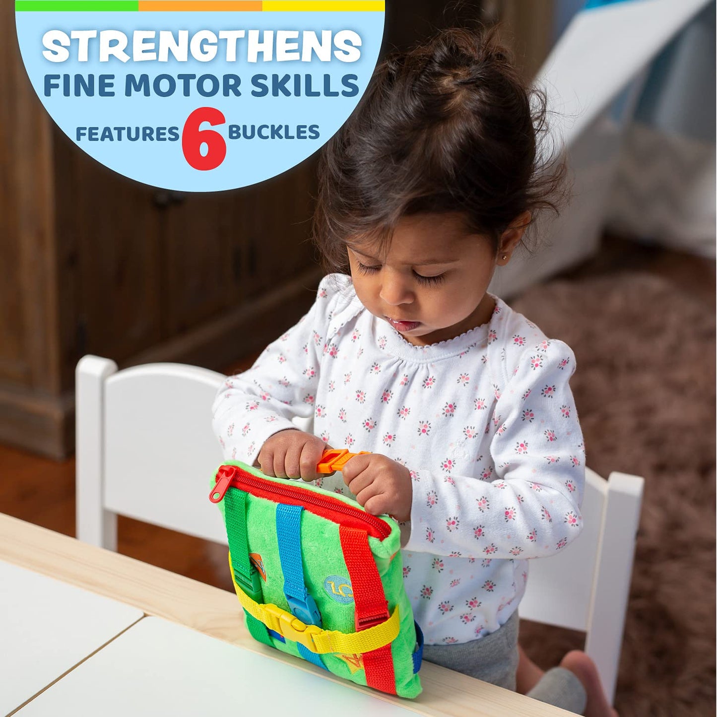 Buckle Toys - Buster Square - Learning Activity Toy - Develop Fine Motor Skills and Problem Solving - Easy Travel Toy - Educational Classroom Must Have