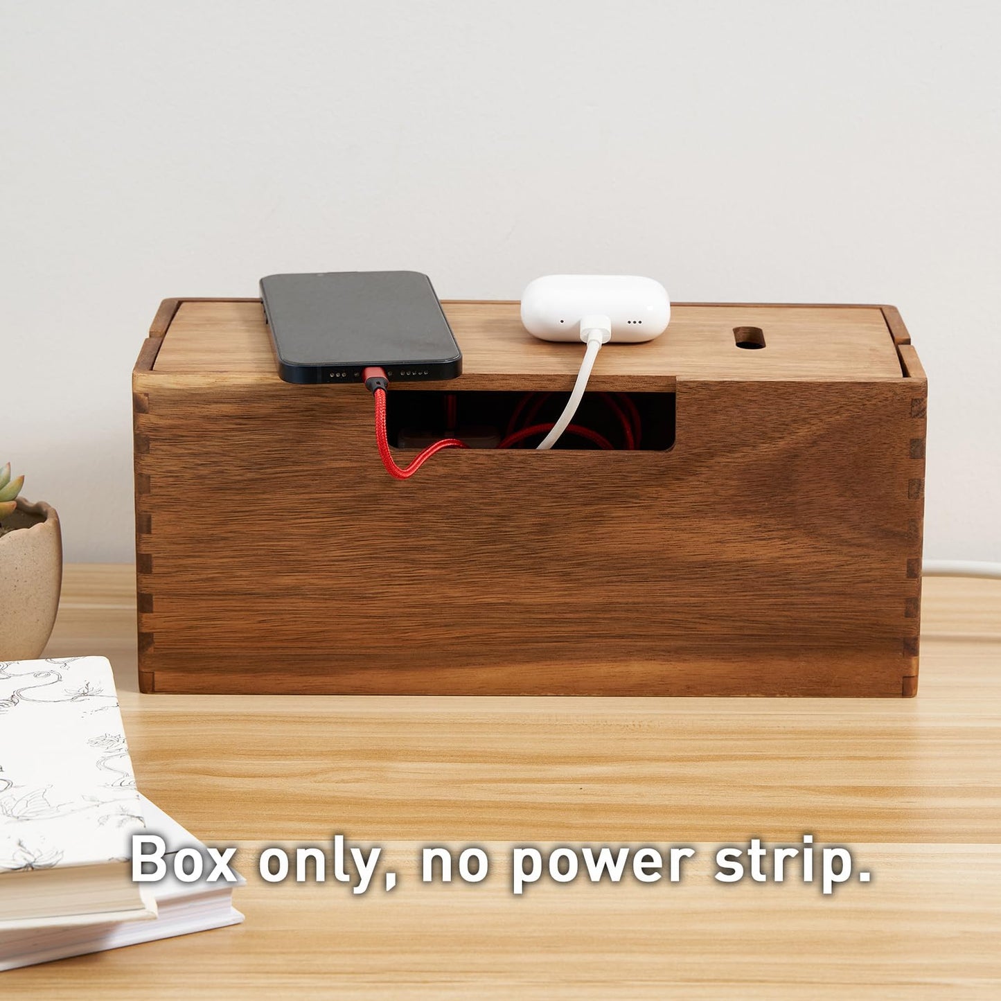 LiTY Acacia Wood Cable Management Box, Wooden Cord Hider & Organizer for Power Strip, Electrical Hiding, TV Wires, Desk & Floor Cables - Office Under Desk Cable Storage Box for Wire