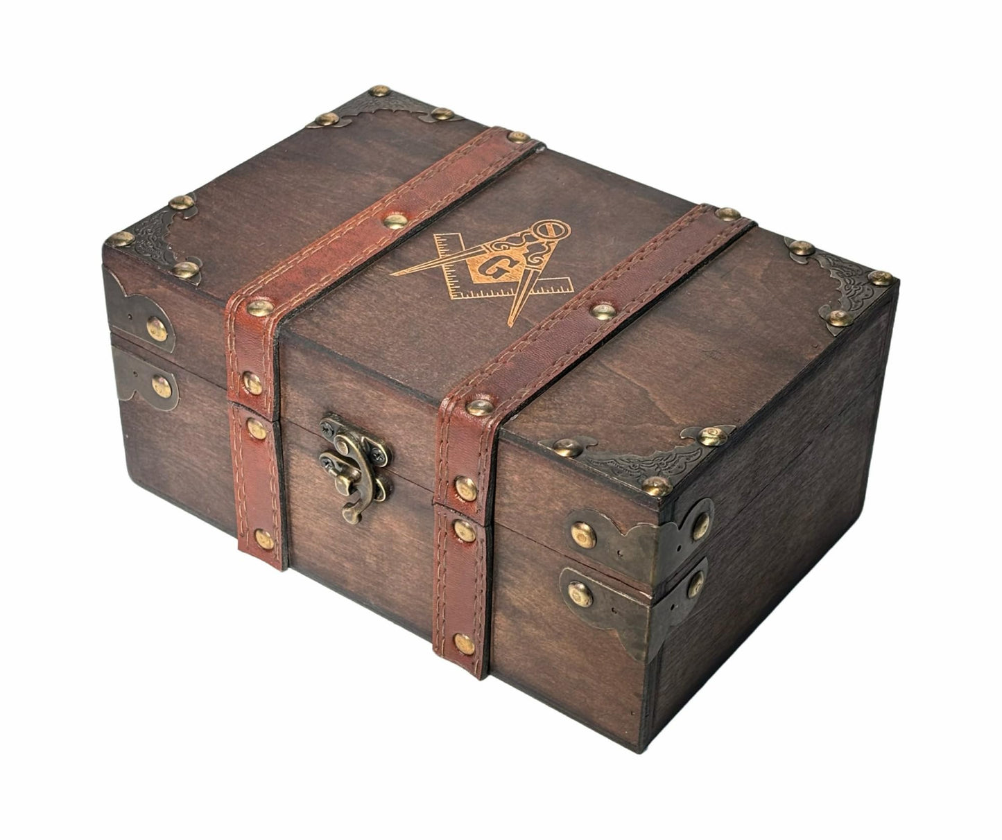 vuagmiv Masonic Engraved Wooden Chest Box with Velvet Lining – Freemason Supplies & Tools Storage, Keepsake & Jewelry Organizer