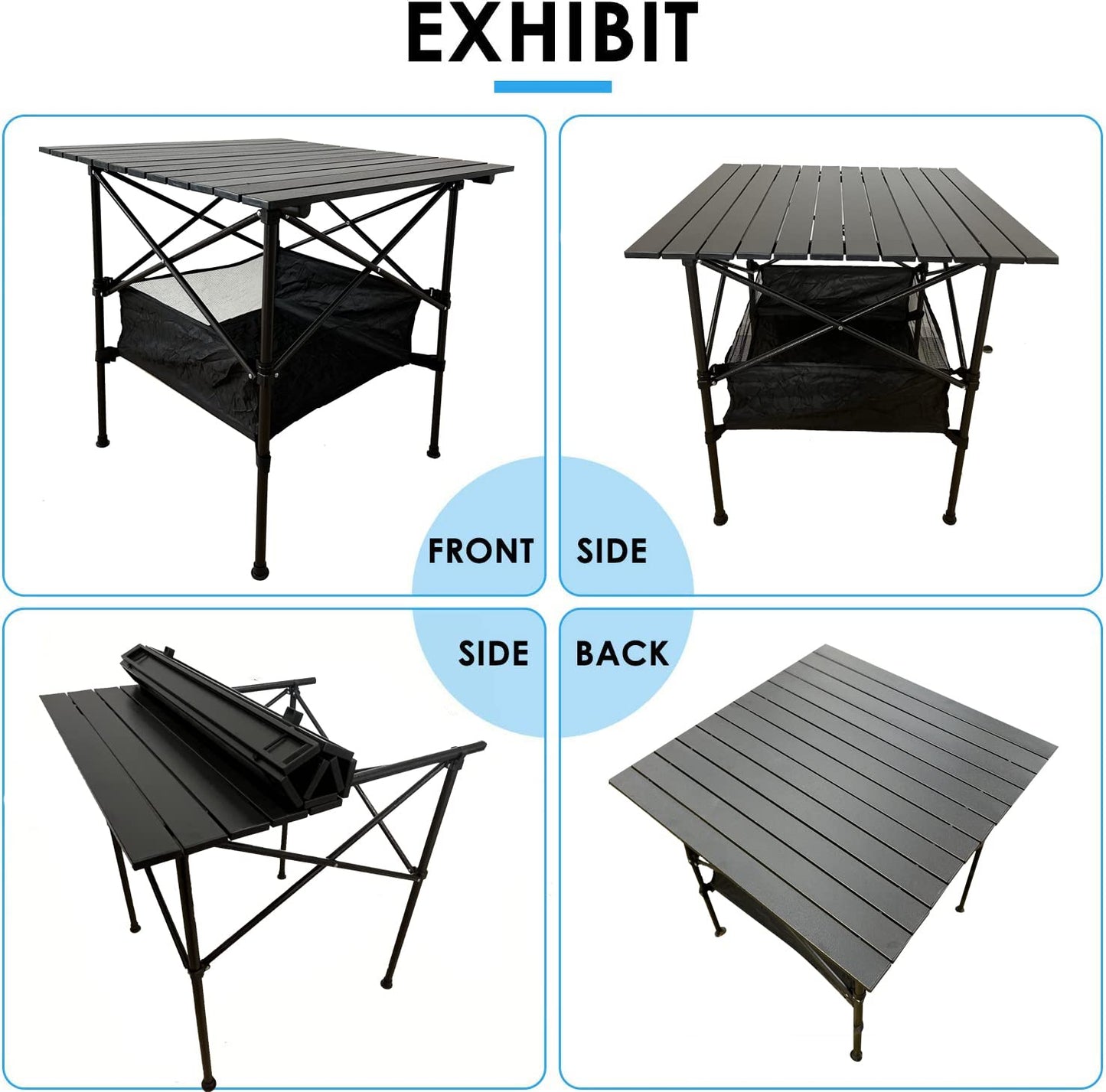 LEADALLWAY Folding Camping Table with Large Storage and Carrying Bags,28x28x28inchs