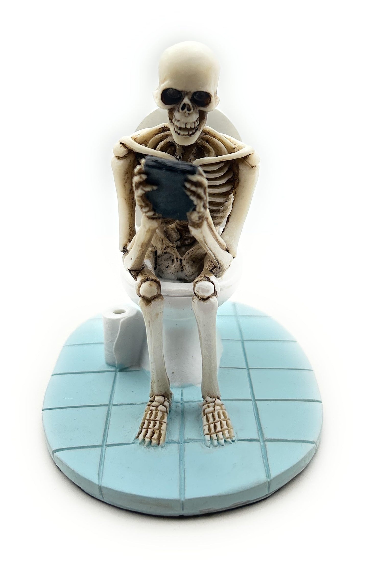 RUSTIX Skeleton on Toilet Figurine - Gothic Bathroom Decor | Funny Skeleton Statue | Pooping Skeleton Resin Figurine | Halloween Skeleton Bathroom Accessories | Unique Toilet Skeleton Home Decor