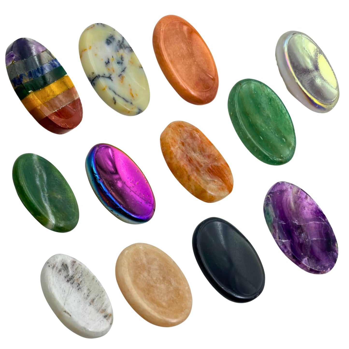 Wholesalegemshop Lot of 11 Premium Worry Stones Set - Thumb Worry Stones Metaphysical Gemstone Crystal Healing Reiki Men Women Gift Feng Shui
