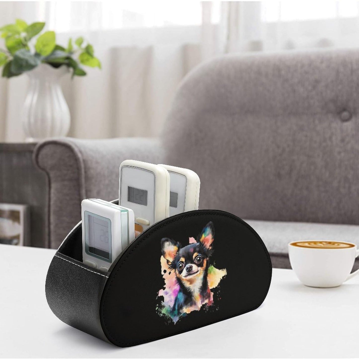 Chihuahua Dog Colorful Remote Control Holder with 5 Compartments Caddy Desktop Organizer for Home Office