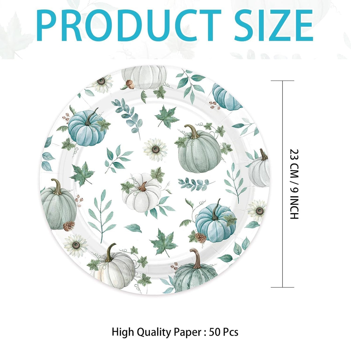 Grencian 50Pcs Fall Blue Pumpkin Plates 9” Heavy Duty Thanksgiving Disposable Paper Plates Blue and White Pumpkin Desert Platters for Thanksgiving Harvest Fall Party Decorations