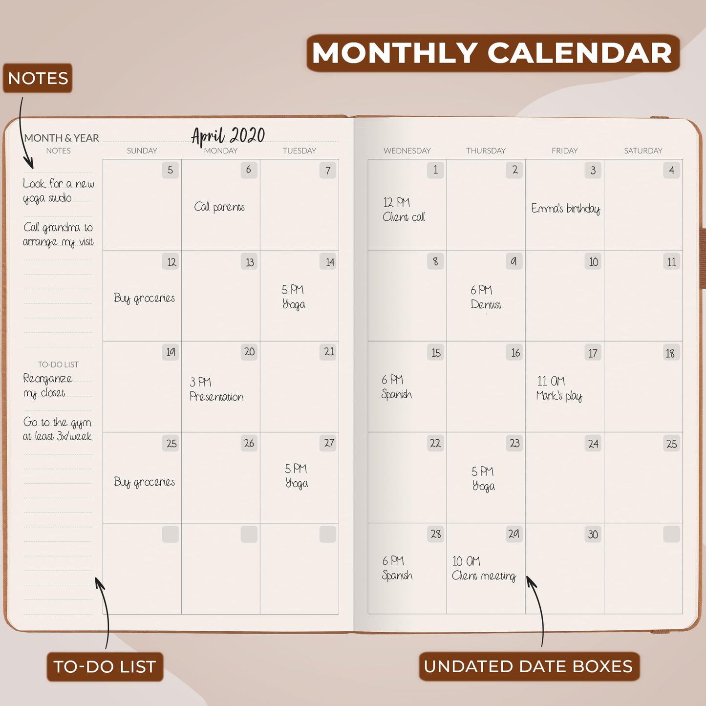 Skyline Hourly Weekly Planner – Undated Agenda & Daily Appointment Book – Time Blocking Notebook for Business Entrepreneurs, A5 (Sandstone)