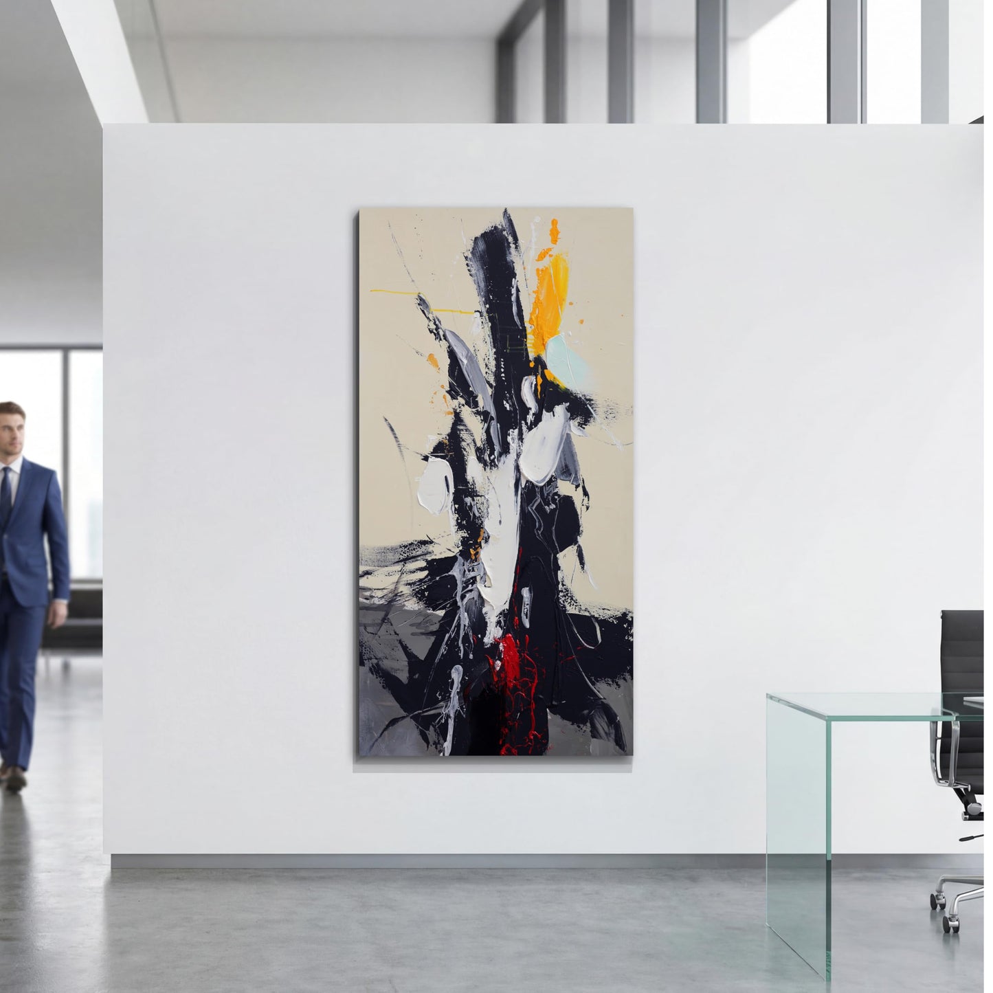 Acocifi Large Graffiti Abstract Canvas Wall Art 58''x29'', Living Room Hallway Wall Decor, Textured Modern Black and White Painting, Neutral Beige Picture, Artwork Framed for Bedroom Home Office