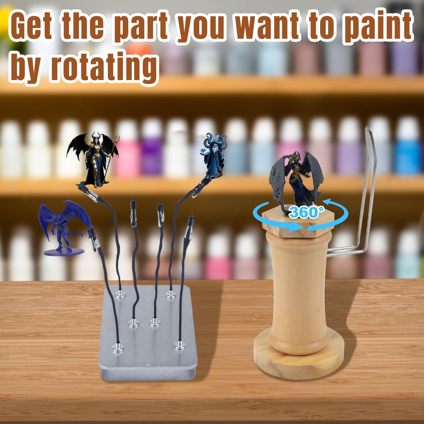 Miniature Painting Handle,Set:1 Panting Handle + 1 Caly + 6 PCS Bendable Alligator Clip Sticks + 1 Metal Box + 1 Carrying Storage,Detailing Panting,DND Miniatures, Scale Model, Fantasy Figuriness