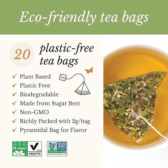 Organic Lemon Balm Tea - Caffeine Free Calming Herbal Tea - Pharmacopoeia Potency - 20 Plant Based Tea Bags