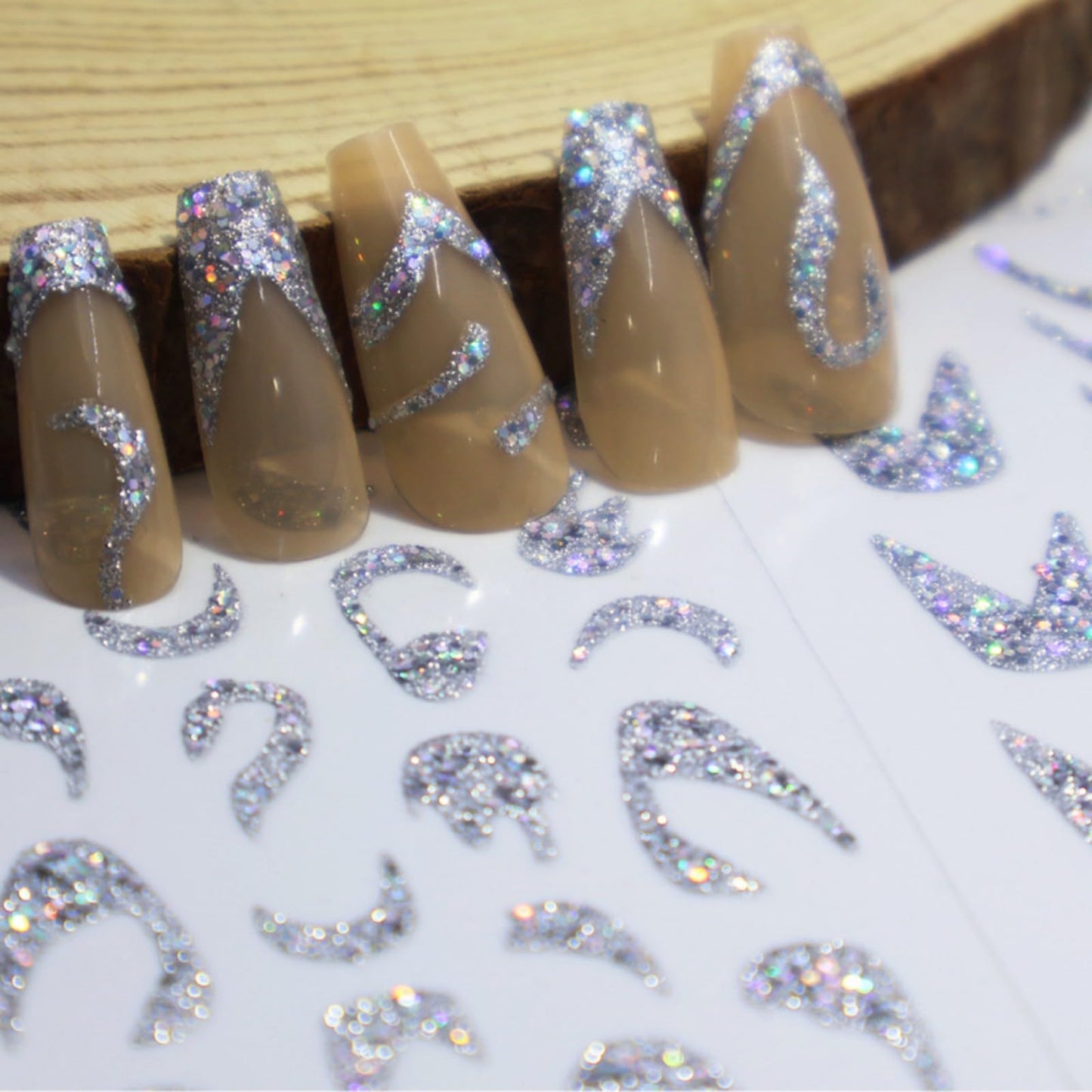 Glitter Wavy Stripe Nail Stickers, Self Adhesive Baroque Nails Decoration Supplies for Women Nails Design(Glitter, 12sheets)
