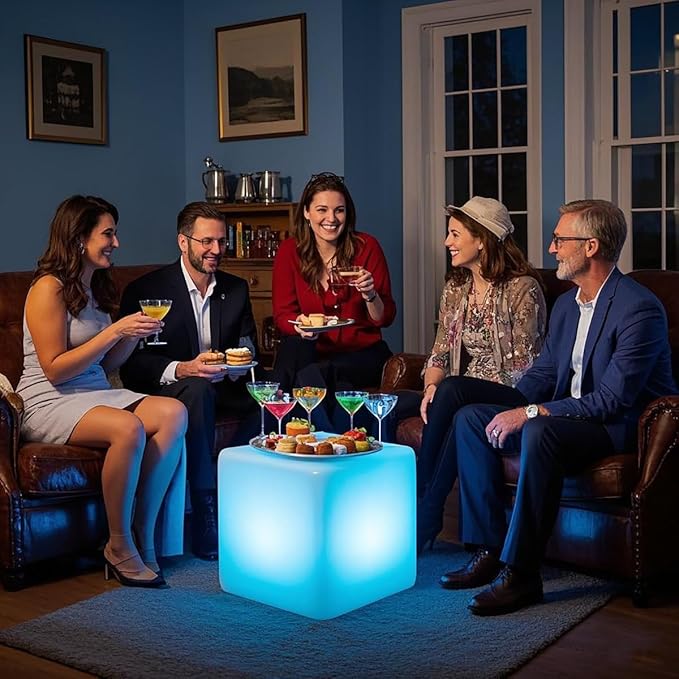 Mr.Go 15-Inch LED Cube Chair, 16 Dimmable RGB Colors Cube Seat w/Remote, Rechargeable Glowing Side Table, Waterproof Outdoor Floor Lamp for Patio, Pool, Home, Garden, Bar, Stage, Party Decor Lighting