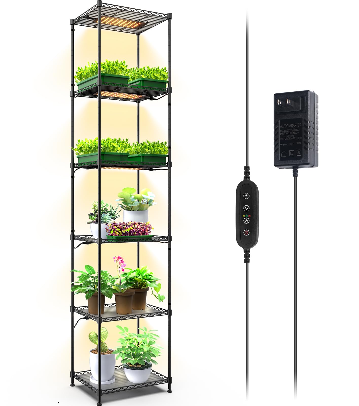 Barrina CX83 Plant Stand with Grow Lights, 6-Tier Plant Shelf with 10W Full Spectrum Ultra-Thin Grow Light Panel, 3 Modes, Auto Timer, Ladder Flower Pot Stand Display Rack 15.7" L x 11.8" W x 70.9" H