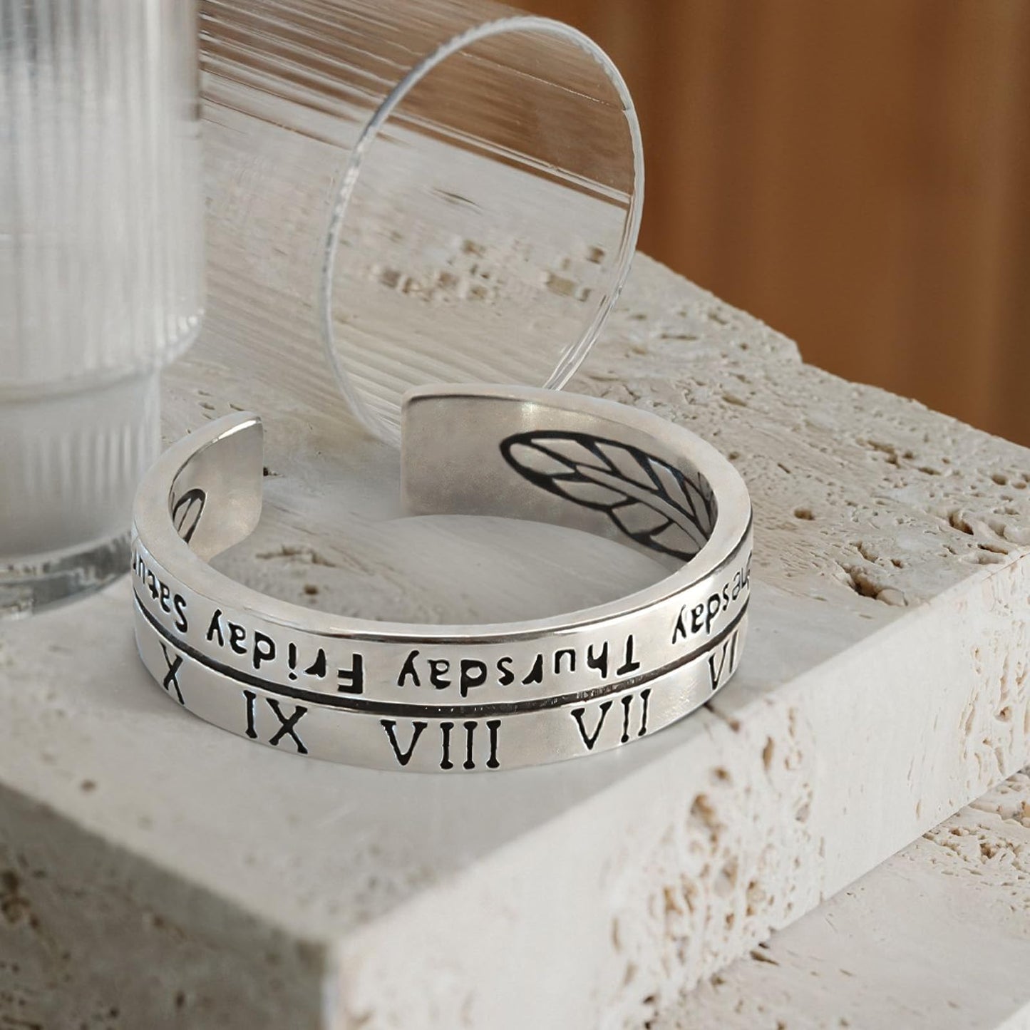 Handmade 925 Sterling Silver Bangle Bracelet For Women Men Wide Band Chunky Bangle Roman Numeral Cuff Bracelets Open Adjustable Bangle For Women Stackable Wrap Bangle Silver Cuff Bangles For Men