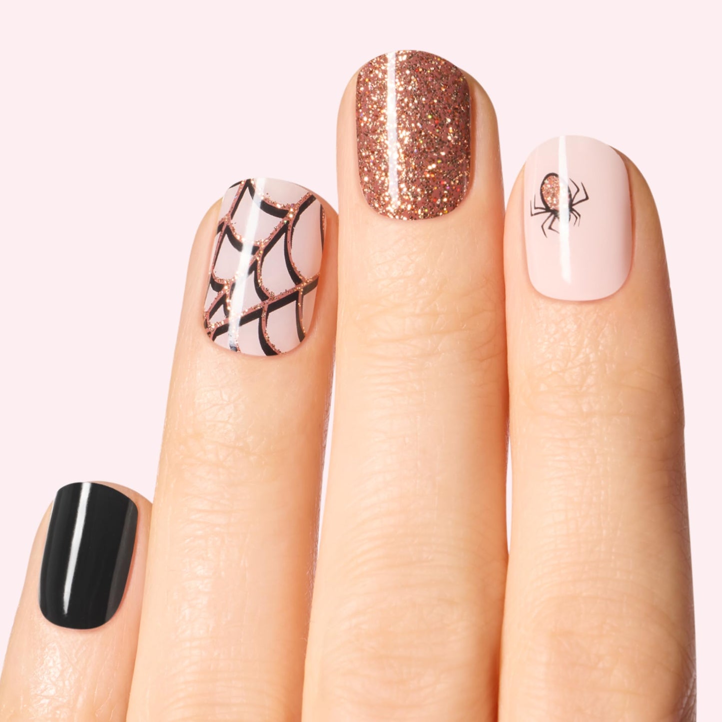 Dashing Diva Glaze Nail Strip Set - Arachnophobia - Long Lasting, Chip Resistant, Semi-Cured Gel Nail Strips - Gel Set - 4-Piece Manicure Kit with 32 Strips